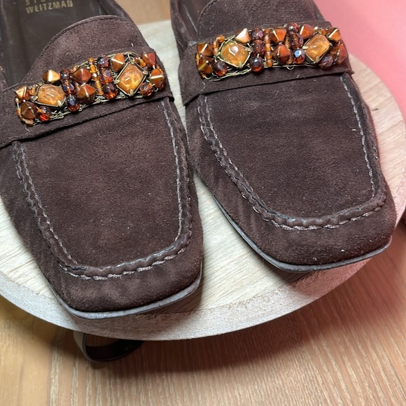 Stuart Weitzman Brown Suede Jeweled Mules Slip On Career Professional Office - Picture 3 of 10